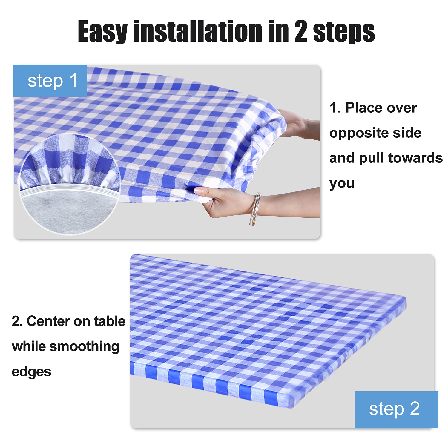 Fitable Blue Checkered Picnic Table Cover Waterproof Vinyl Fitted Table Cover Flannel Backing Outdoor Indoor Tablecloth 30 ''X96